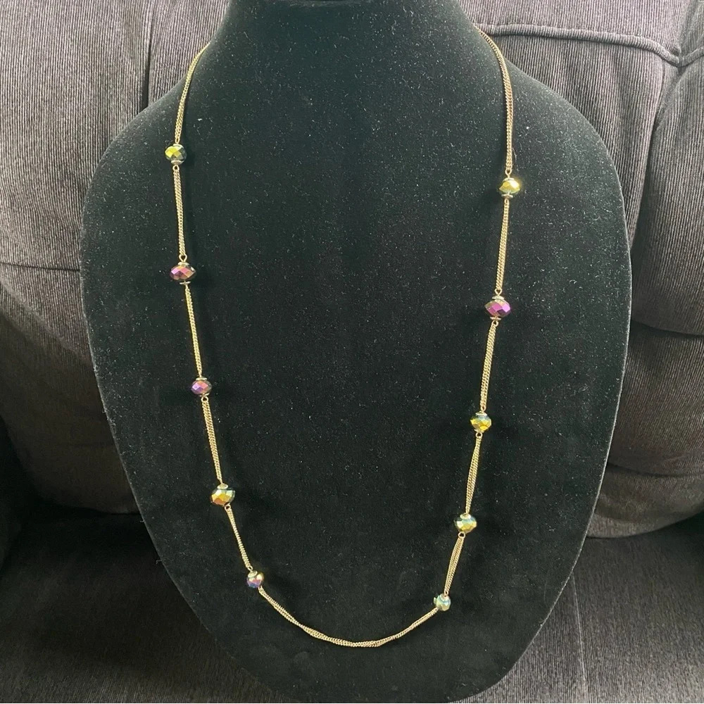 Dainty Aurora Borealis Stationary Glass Beaded Necklace - Picture 8 of 11